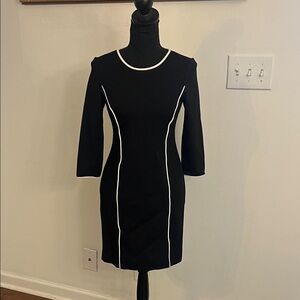 Banana Republic Elegant Black Dress with White Accents, Size 2